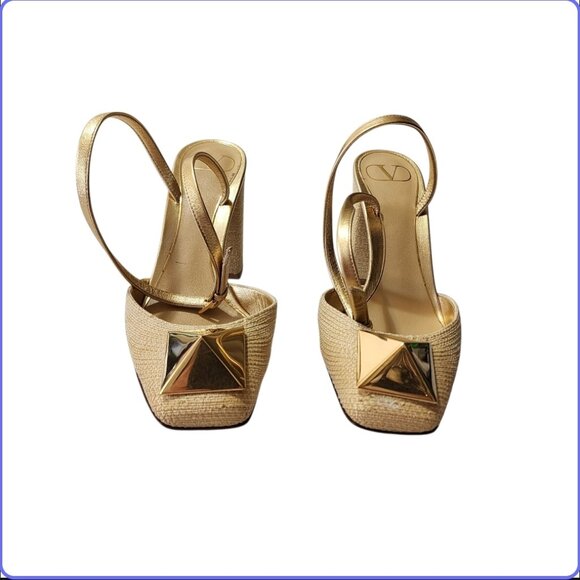 Valentino Garavani One Stud Raffia Ankle-Strap Pumps 37 1/2 - Picture 4 of 16